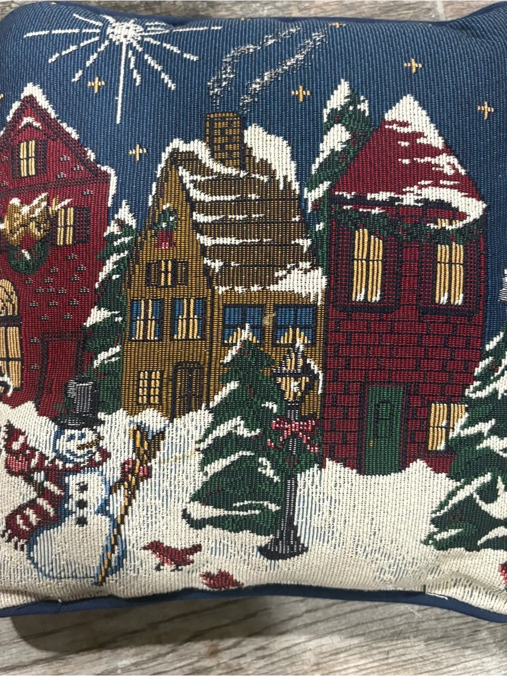 Designers Touch Needlepoint Christmas Pillows Lot Of 2 11” Holiday Santa Snowman